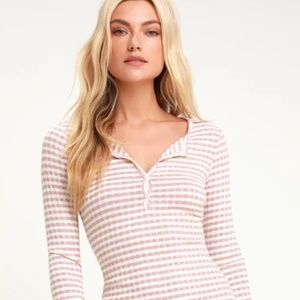 Fillmore Dusty Rose Striped Ribbed Three-Quarter